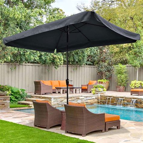 Yescom 10x6.5ft Patio Umbrella 6 Ribs Market Table Umbrella Tilt w/ Crank Outdoor Rectangular ...