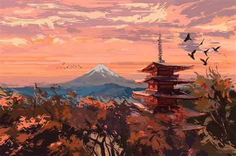 2560x1440px | free download | HD wallpaper: digital painting, Japanese Art, landscape, Fangpeii ...