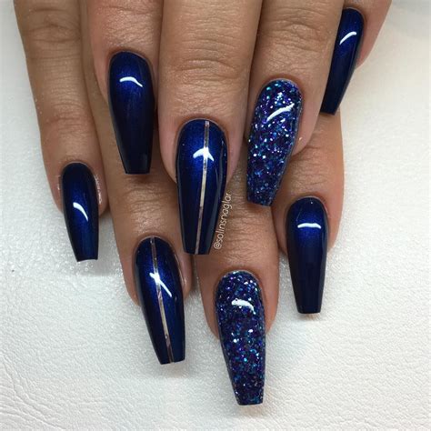 Navy Blue Nails, Blue Coffin Nails, Blue Acrylic Nails, Acrylic Nail Designs, Glitter Nails ...