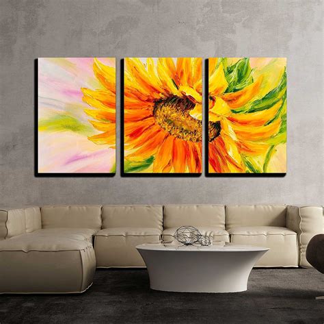 wall26 - 3 Piece Canvas Wall Art - Sunflower, Oil Painting on Canvas - Modern Home Art Stretched ...