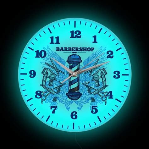 Barber Shop Logo Modern Design Wall Clock With LED Backlight Hair Salon Tools Shop Decor Barber ...