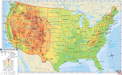 Geographical Map Of Usa | Color 2018