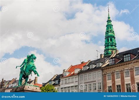 View of St Nicholas Church Tower and Statue of Bishop Absalon, Copenhagen, Denmark Stock Image ...