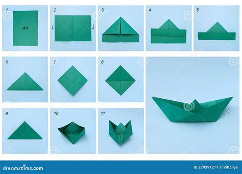 Steps, Tutorial Making Paper Ship Origami Stock Image - Image of crafts, skill: 279391217