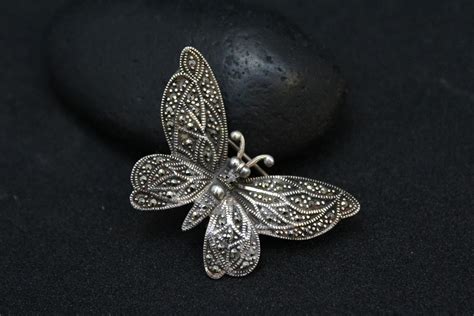 Sterling Silver Marcasite Butterfly Brooch, Sterling Butterfly Pin, Marcaiste Brooch, Art Deco ...