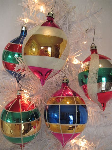 Vintage Glass Teardrop Christmas Holiday Ornaments Set Of