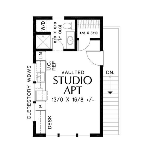 1 Car Garage Studio Apartment Contemporary House Plan 7210: Greenlee | Studio floor plans ...