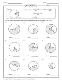 Arc Length and Area of a Sector Worksheets