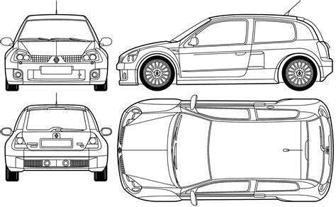 Renault Clio V6 Renault Sport Blueprint - Download free blueprint for 3D modeling