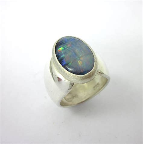 Black Opal Ring Black Opal Men's Ring Honduran by LeviathanJewelry