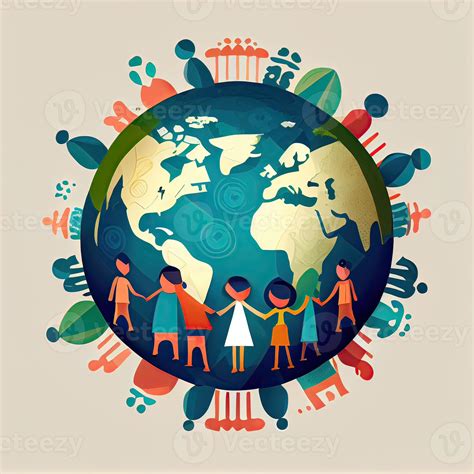 Illustration of People Holding Hands Around The World on White Background for Save Earth Concept ...