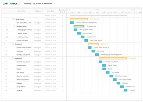 Wedding day schedule template | Excel Template | Free Download