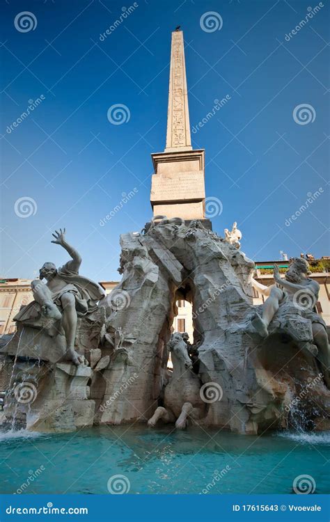 Fountain of the Four Rivers Stock Image - Image of bernini, winter: 17615643