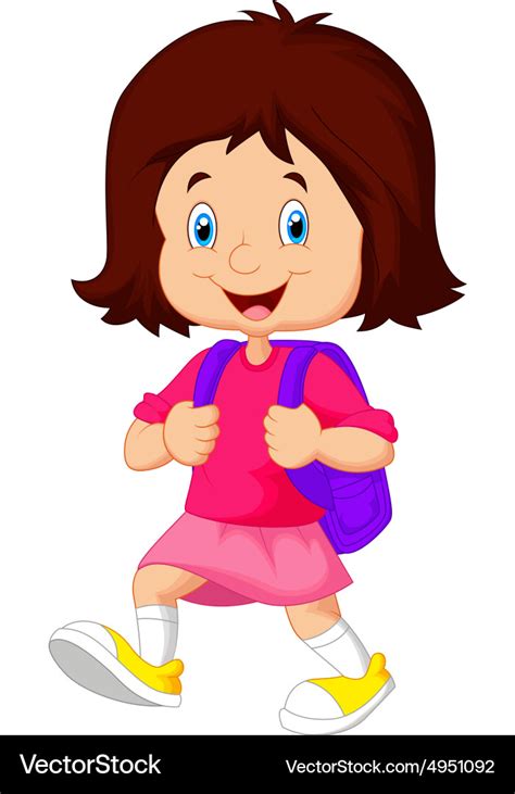 School girl cartoon walking Royalty Free Vector Image