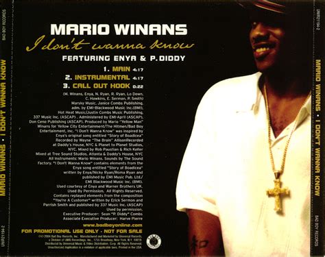 Promo, Import, Retail CD Singles & Albums: Mario Winans - I Don't Wanna Know - (Promo CD Single ...