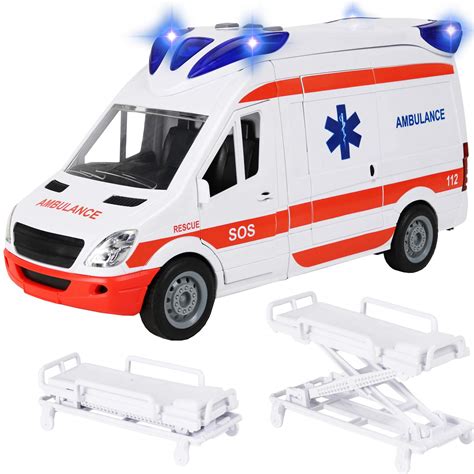 Ambulance Toy with Lights and Sound Friction Powered Emergency & Rescue Vehicle Set Doors That ...