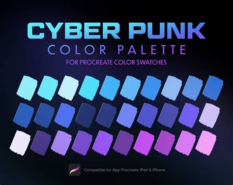 Cyberpunk Neon Color Palette, Futuristic Light Color, Procreate Palette, Procreate Tools ...