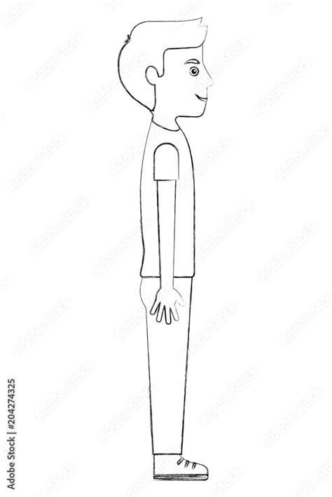 young man standing casual clothes side view vector illustration sketch Stock Vector | Adobe Stock