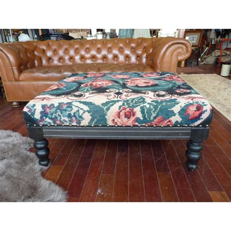 Floral Upholstered Ottoman | Chairish