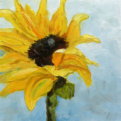 ART FOR LIFE: "Sunflower in Oil" original oil painting mini on fiberboard © Saundra Lane Galloway