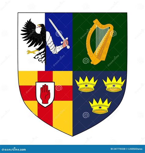 Coat of Arms of the Four Provinces of Ireland - Connacht, Leinster, Munster and Ulster ...