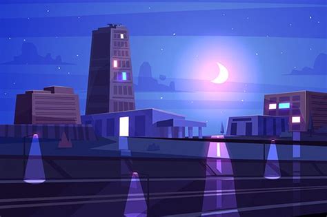 Vector night cartoon cityscape by Krol on Creative Market Free Vector Images, Vector Free ...