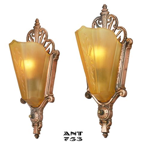 Art Deco Antique Wall Sconces Slip Shade Lights Circa 1930s Fixtures (ANT-753) For Sale ...