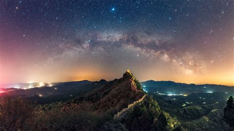 Wallpaper Stars Nature Mountains The Great Wall of China 2560x1440