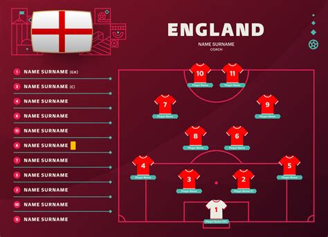 england line-up world Football 2022 tournament final stage vector illustration. Country team ...