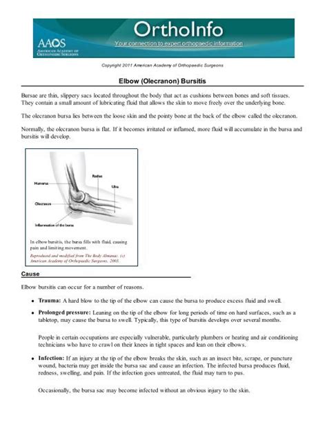 Elbow (Olecranon) Bursitis - Your Orthopaedic Connection - AAOS