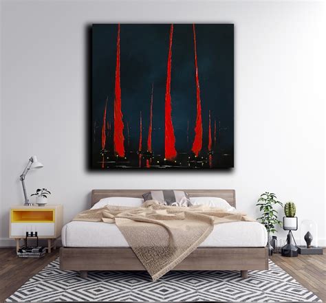 Abstract Red Sails Oil Painting Big Size Nightly Ocean Yachts - Etsy