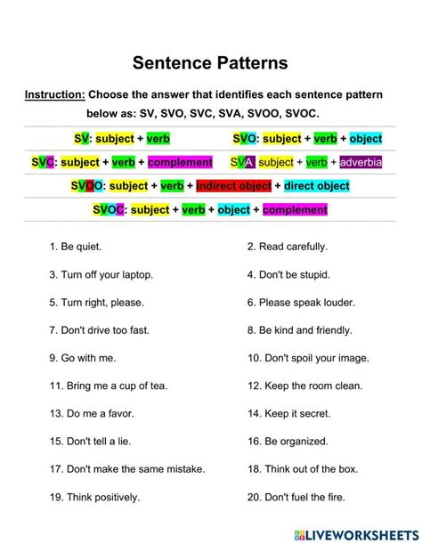 Free sentence pattern worksheet high school, Download Free sentence pattern worksheet high ...