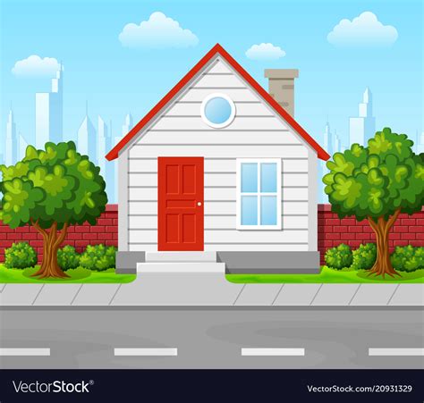 Suburban house with tree and city background Vector Image