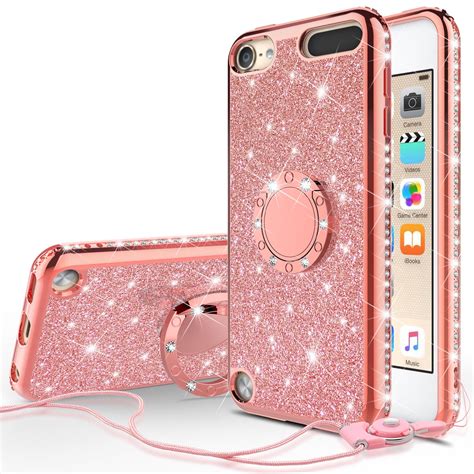 Apple iPod Touch 6 Case, iPod 6/5 Case [Tempered Glass Screen Protector],Glitter Ring Stand ...