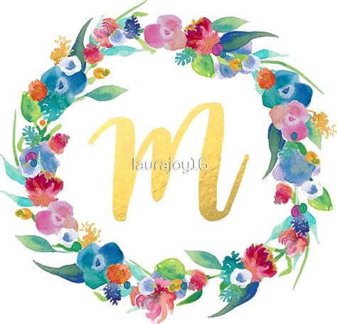 "Floral Initial Wreath Monogram M" Stickers by laurajoy16 | Redbubble