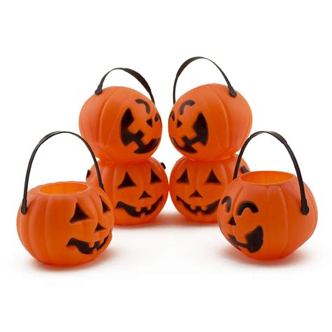 6 Pc Mini Plastic Halloween Pumpkin Jack O Lantern Candy Party Buckets Prop