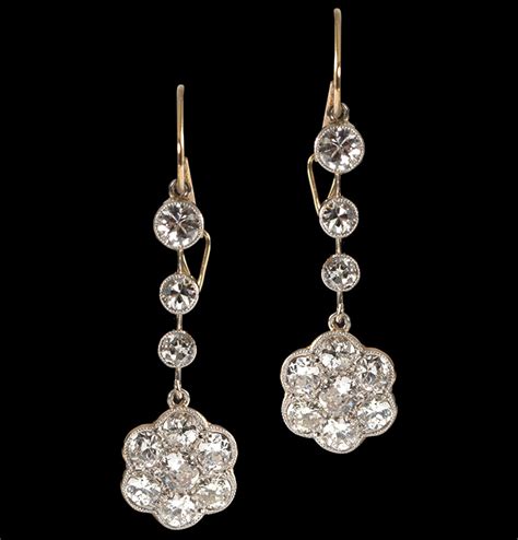 Antique Jewellery » Victorian Diamond Cluster Drop Earrings