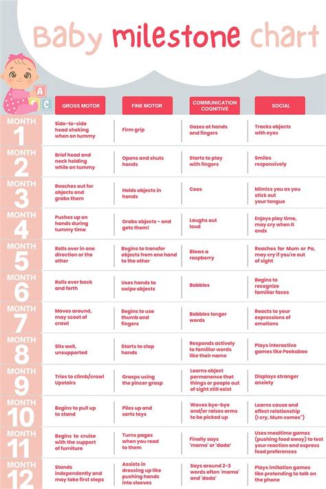 Baby Milestone Chart by Month | Baby milestone chart, Baby milestones, Baby facts