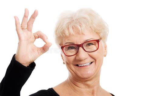 Happy Old Woman in Eye Glasses Showing OK. Stock Image - Image of mature, granny: 35808305