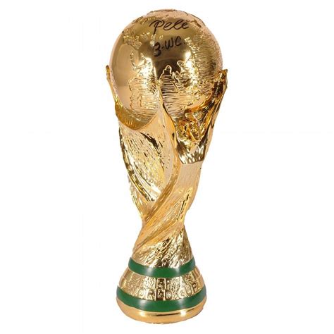 Pele Brazil Signed Full Size Replica FIFA World Cup Trophy with "3 WC" Inscription Autograph