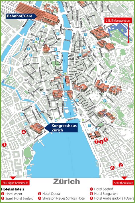 Zürich city center map - Ontheworldmap.com