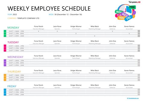 Numbers Employee Schedule Template