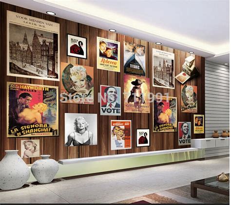 Custom wood vintage movie poster Wallcoverings for living room sofa bedroom backdrop wall papel ...