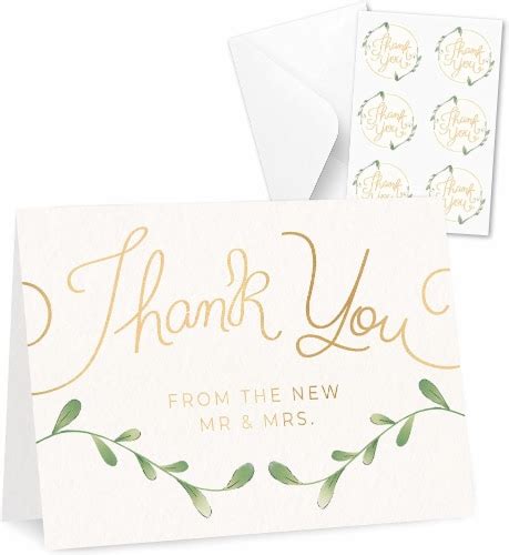 Thank You Wedding Cards with Envelopes & Stickers, 100 Bulk Pack, Gold Foil, 1 - QFC