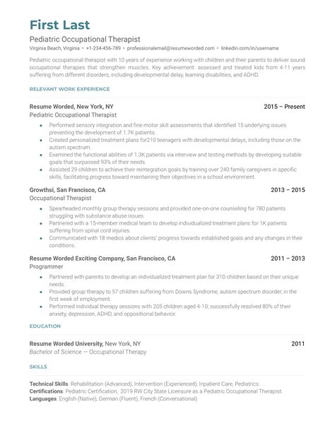 Pediatric Occupational Therapist Resume Examples for 2024 | Resume Worded