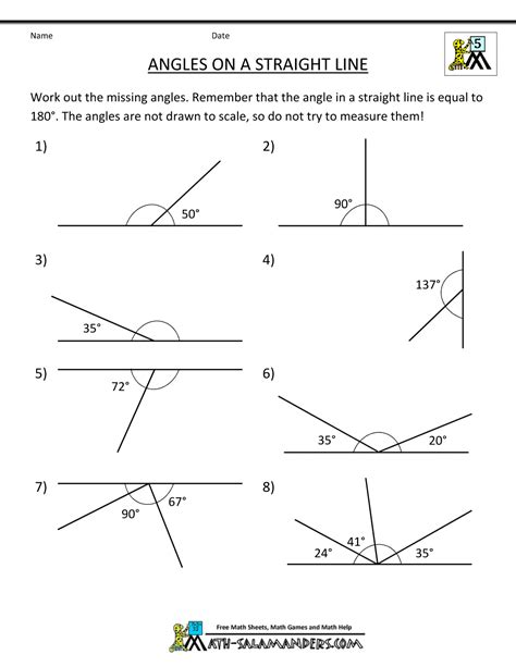 5th grade geometry angles on a straight line | Geometry worksheets, Learning math, Math geometry