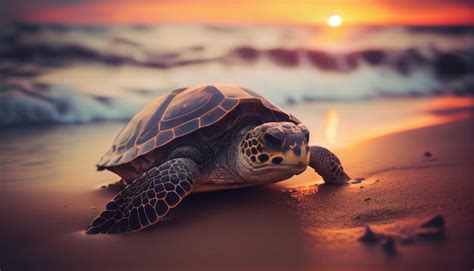 Premium Photo | A turtle on the beach at sunset