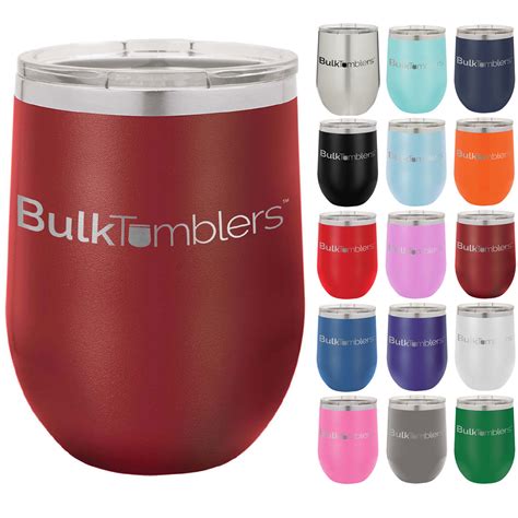 12 oz Wine Tumbler w Lid Logo Laser Engraved Insulated Stainless Steel – Bulk Tumblers