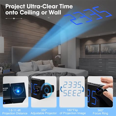 Digital Projection Alarm Clock for Bedroom, Large LED Alarm Clock with Projection on Ceiling ...