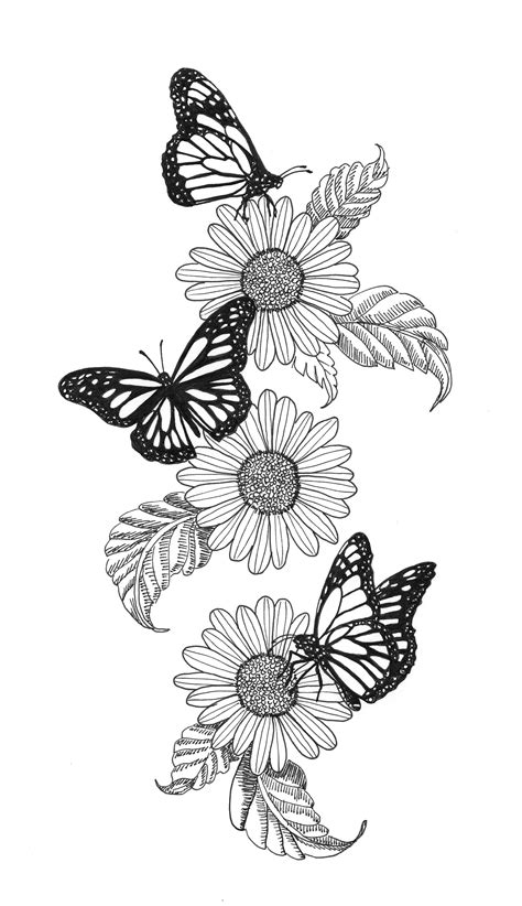 Sunflower And Butterfly Tattoo Drawing